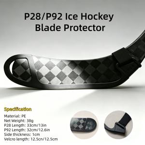 P28/P92 카본 파이버 아이스하키 스틱 블레이드 보호대, 블랙 PE 소재 내마모성 커버(벨크로 포함), 1개 하키 액세서리