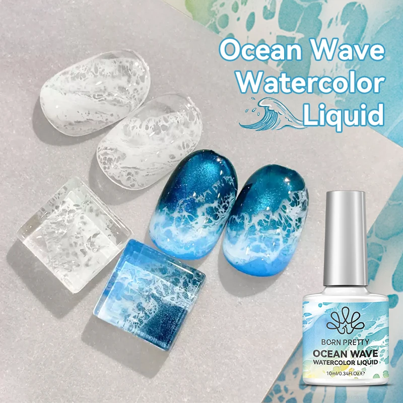 본 프리티 10ml 오션 웨이브 워터컬러 리퀴드 젤 폴리쉬 스트로크 화이트 워터컬러 3초 스프레드 레이스 홀로우 그라데이션 네일 아트