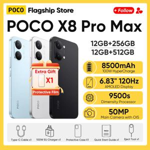 【신제품】글로벌 버전 POCO X8 Pro Max 5G 스마트폰 디멘시티 9500s 6.83인치 AMOLED 디스플레이 50MP 8500mAh 100W 하이퍼차지