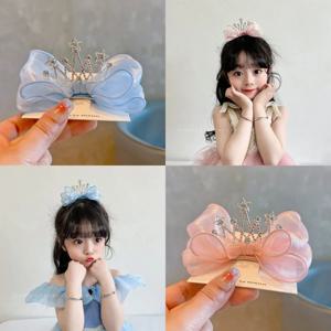 메쉬 페어리 보우 헤어 클립 어린이 공주 왕관 헤어 액세서리 헤어핀 탑 클립 달콤하고 귀여운 헤어 장식
