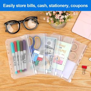 10PCS A6 바인더 포켓 6홀 예산 관리용 현금 봉투, 6링 바인더용 투명 지퍼 폴더, 방수 PVC 정리함
