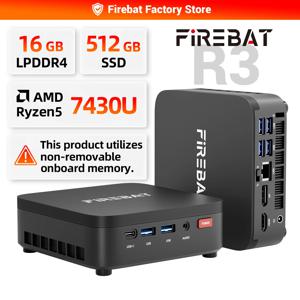 FIREBAT R3 미니 PC AMD Ryzen 5 7430U 6C/12T 최대 4.3GHz 16GB LPDDR4 RAM 512GB SSD WIFI6 BT5.2 Windows 11 데스크탑 컴퓨터