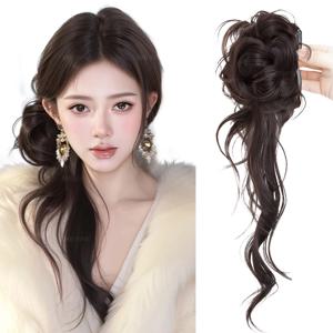 합성 가발 메시 번 포니테일 여성용 그라스핑 클립 웨이브 가발 옆으로 묶인 낮은 포니테일 스타일의 풍성한 가발