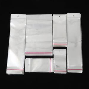 100pcs 투명 자체 접착 플라스틱 저장 가방 OPP 폴리 팩 가방 교수형 구멍 소매 포장 파우치 비즈 쥬얼리 가방