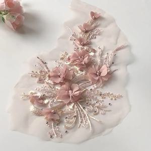 1 조각 쉬폰 입체 꽃 비즈 메쉬 자수 천 레이스 웨딩 드레스 장식 액세서리 DIY 레이스 공예