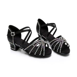 어린이 라틴 댄스 신발 소녀 낮은 굽 탱고 살사 댄스 신발 다이아몬드 새틴 볼룸 댄스 신발 3/4cm 힐 Dropshipping