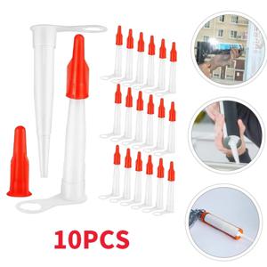 10PCS 코킹 건 노즐 예비 실리콘 노즐 빨간색 노즐이있는 실리콘 튜브 캡 씰링 캡 가정용 실란트 도구