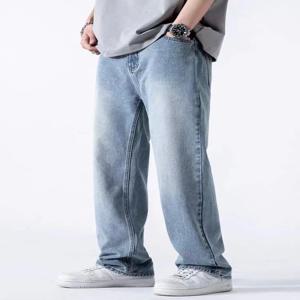 봄 가을 남성 청바지 스트레이트 데님 바지 밴딩 허리 코튼 streetwear 넓은 다리 루즈 캐주얼 블루 롱 청바지 바지