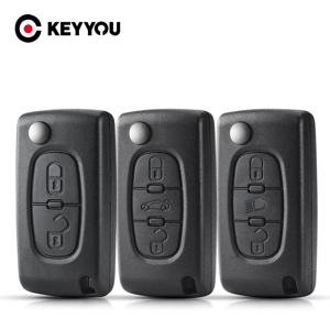 KEYYOU 원격 키 케이스 푸조 207 307 308 407 607 807용 시트로엥 C2 C3 C4 C5 C6용 플립 접이식 자동차 키 쉘 2/3/4 버튼
