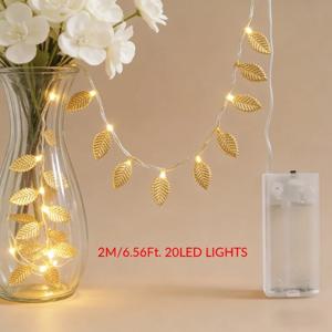 20LED 골든 미니 잎사귀 구리 와이어 스트링 라이트 배터리 전원 요정 조명 홈 웨딩 파티 크리스마스 DIY 장식용