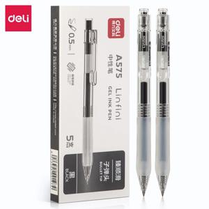 DELI 개폐식 젤 잉크 펜 검정 파란색 총알 팁 사무실 쓰기 펜 0.5mm 교체 가능한 리필 학교 용품