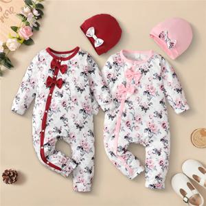 0-18 개월 신생아 아기 소녀 Romper 옷 긴 소매 꽃 Bodysuit 의상 모자와 사랑스러운 아기 봄 Jumpsuit 복장