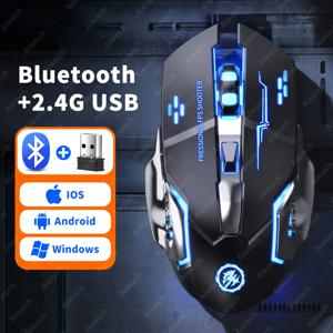 무선 블루투스 게이밍 마우스 2.4g USB 충전식 인체공학적 기계식 백라이트 디자인 노트북 PC 컴퓨터 게이머용
