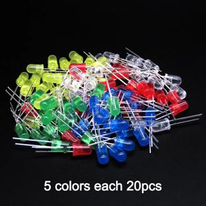 100 개/몫 5mm LED 다이오드 F5 모듬 키트 IBUW 흰색 녹색 빨간색 파란색 노란색 오렌지 핑크 보라색 따뜻한 흰색 DIY 발광 다이오드