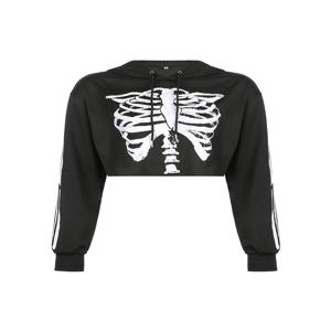 할로윈 여성 해골 인쇄 자른 후드 긴 소매 Drawstring 캐주얼 스웨터 모자 2024 새로운 패션 streetwear
