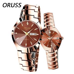 ORUSS Relogio Feminino 커플 시계, 연인용 쿼츠 시계, 럭셔리 여성 손목시계, 주간 디스플레이, 스테인리스 스틸 방수