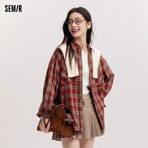 여성용 세미 긴팔 셔츠, 중간 길이 스타일, 오버사이즈 용수철, 용수철 체크 무늬 탑, 빈티지, 2025 신상