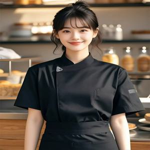 셰프 재킷 여성 짧은 소매 주방 요리사 유니폼 이발사 바텐더 과자 레스토랑 웨이터 셔츠
