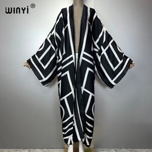 WINYI 새로운 기하학 프린트 기모노 여성용 아프리카 드레스 카디건 비치 의상 kaftan 커버 이브닝 드레스 루즈 코트