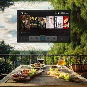 Soulaca 55인치 방수 스마트 안드로이드 야외 TV 2000nits 풀 선 TV 4K Dolby Atmos HDR 10 비바람에 견디는 텔레비전 지원