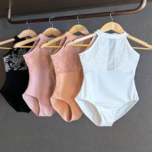 홀터 발레 댄스 스타킹 여성 민소매 댄스 점프 슈트 성인 우아함 일일 연습 발레 댄스 의상 요가 스타킹