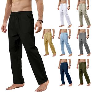 남성 코튼 린넨 바지 느슨한 통기성 캐주얼 솔리드 컬러 롱 바지 대형 streetwear 피트니스 경량 요가 바지