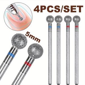 1PC/2/4PCS 5mm 작은 둥근 머리 네일 드릴 비트, 전기 큐티클 디테일 로터리 용 다이아몬드 큐티클 클린 볼 헤드 네일 비트