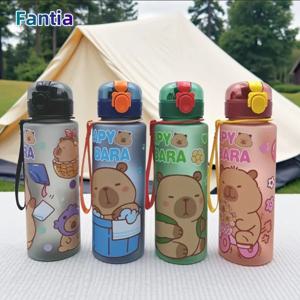 750ml 귀여운 만화 카피바라 물병 누출 방지 플라스틱 밀짚 컵 휴대용 야외 여행 대용량 스포츠 물병