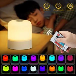 16색 LED 테이블 램프 - 터치 및 리모컨으로 조광 가능한 충전식 침실용 무드등 (방 장식용)