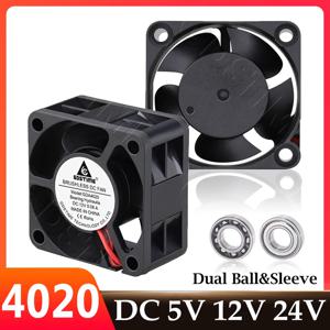 Gdstime 4020 팬 24V 12V 5V 냉각 팬 40mm 듀얼 볼 3D 프린터 팬 40x40x20mm 2PIN 브러시리스 DC 축류 팬 미니 CPU 쿨러