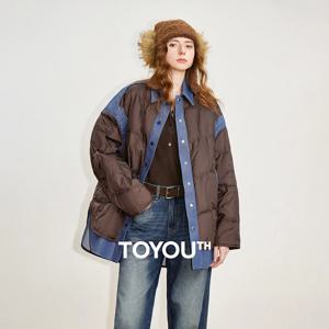 TOYOUTH 여성용 90% 다운 재킷 2025 겨울 신상 페이크 투피스 항균 턴다운 칼라 따뜻한 재킷