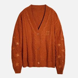 글리터리 TS 가디건 여성용 오렌지 청키 니트 스웨터 별 자수 금사 쇼걸 가디건 타이 카디 TLOAS