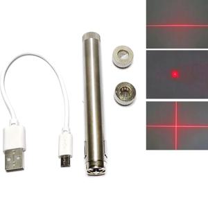 100mW 휴대용 650nm 레드 도트/라인/크로스 레이저 모듈 스테인리스 스틸 포지셔닝 LED USB 충전
