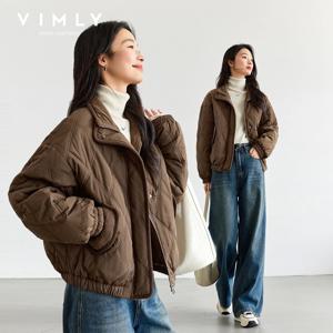 VIMLY 여성용 겨울 퀼트 패딩 재킷 2026 빈티지 긴 소매 스탠드 넥 여성용 파카 짧은 따뜻한 코튼 여성 코트 M9378