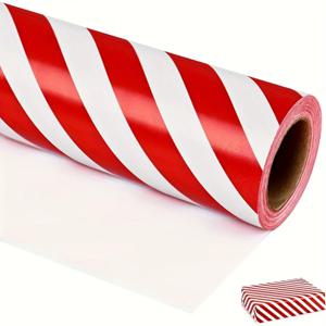 빨간색과 흰색 줄무늬 포장지 - 17.3x118인치, 크리스마스, 생일, 파티 - 클래식 캔디 케인 패턴, 대량 축제용