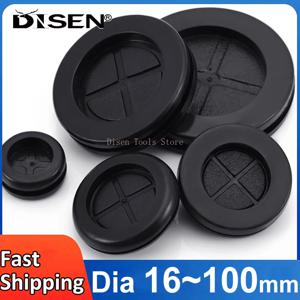 홀 직경 16~100mm 블랙 원형 양면 고무 그로밋 보호 코일 케이블 통과 와이어 정리기