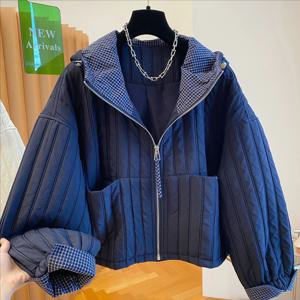 우아한 젊은 여성용 퀼트 코튼 재킷 루즈핏 경량 짧은 후드 코튼 코트 얇은 코튼 아우터 코트