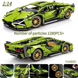 기술 레이싱카 블록 모델 1280PCS+ 1:14 모션 스피드카 모델 기계식 슈퍼 블록 조립 장난감 어린이 성인 선물