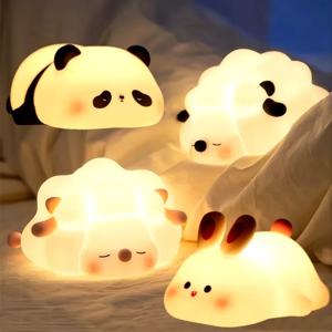 귀여운 LED 야간 조명 팬더 양 토끼 실리콘 야간 조명 USB 충전식 침실 장식 어린이 생일 선물
