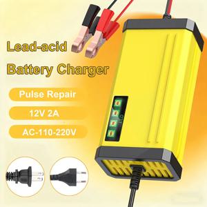 12V 2A 펄스 수리 충전기 자동차 배터리 충전기 EU/US 플러그 LED 디스플레이 납산 배터리용 오토바이 트럭 배터리 충전기