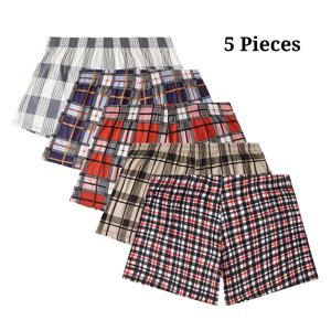 5pcs 체크 무늬 프린트 아로 팬츠 캐주얼하고 편안한 노인용 루즈하고 통기성이 좋은 플랫 코너 팬츠 남성용 복서 브리프
