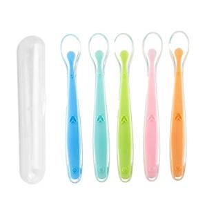 BPA 무료 아기 실리콘 숟가락 1 단계 유아 부드러운 숟가락 아기 훈련 먹이 숟가락 유아 보완 식품 숟가락