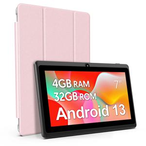 7인치 안드로이드 13 태블릿, 4(2+2)GB 램, 32GB 저장용량, 3500mAh 배터리, HD 1024x600 IPS 디스플레이, 듀얼 카메라, 와이파이, 블루투스