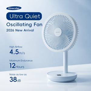 KINSCOTER 스마트 진동 책상 선풍기 4000mAh USB 각도 조절식 무음 충전식 선풍기 가정/사무실/선물용 5풍속