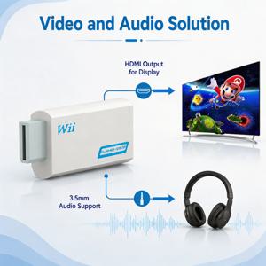 PC HDTV 모니터 디스플레이용 3.5mm 잭 오디오 비디오 케이블 720P가 있는 Wii 콘솔 변환기용 풀 HD HDMI 호환 어댑터