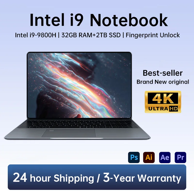 새로운 15.6인치 노트북 인텔 코어 I9-9880H 32GB 램 2TB SSD 울트라 슬림 게이밍 노트북 1920*1080 윈도우 11 오피스 학습 가정용