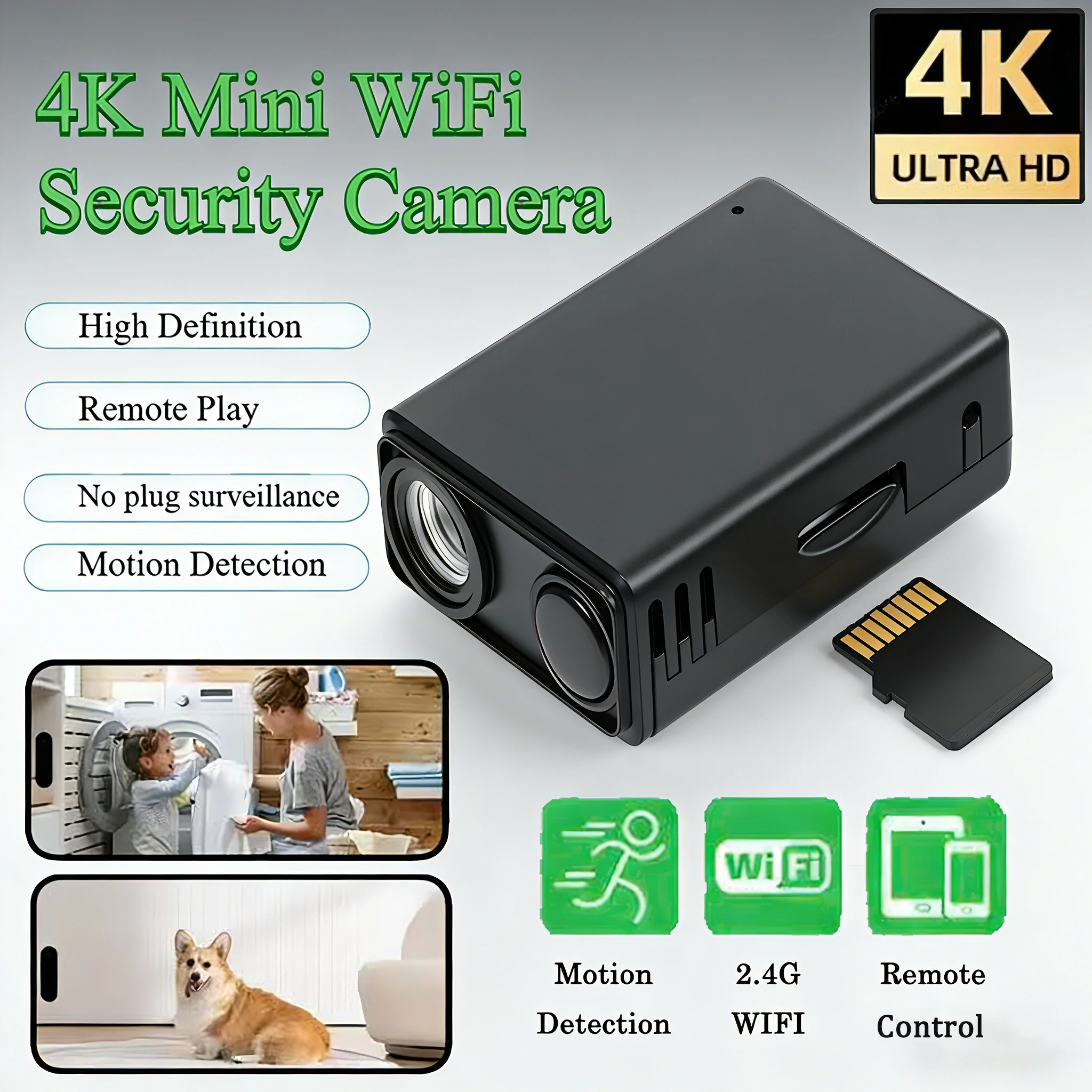 4K HD 카메라 WiFi 무선 모니터 야간 투시경 원격 모션 감지 캠코더 보안 보호 실내 감시