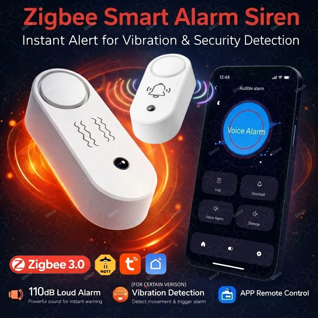 ZigBee Tuya 스마트 사이렌 알람 옵션 진동 감지기 110dB 사운드 라이트 홈 연결 보안 경고 지원 2MQTT 스마트 라이프