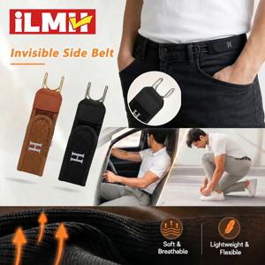 iLMH 남성 및 여성을 위한 조절 가능한 버클 없는 탄성 벨트 보이지 않는 금속 후크 사이드 벨트 1.5인치 루프용 편안한 스트레치 허리밴드