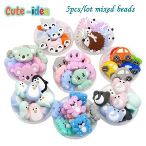 귀여운 아이디어 5pcs 실리콘 Teether 비즈 코알라 코끼리 동물 씹을 수있는 비즈 DIY 젖꼭지 체인 액세서리 BPA 무료 아기 용품